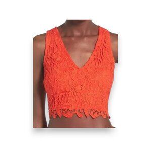 Leith Red Grenadine Lace Crochet Crop